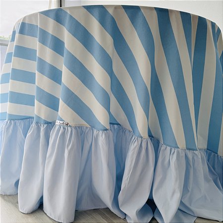 Toalha de Mesa Redonda Azul com Babados 340 cm
