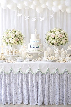 Toalha de Mesa Festa batizado com Babados 300 x 120x 80