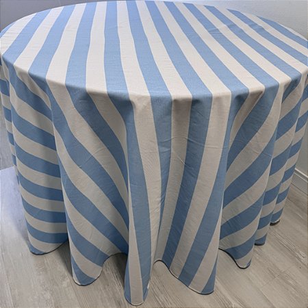 Toalha de Mesa Redonda Listrada Azul e Branco
