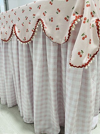 Toalha de Mesa Festa Tema Cereja com Babados