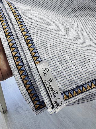 Toalha mesa listrada azul e branco 280 x 140 cm