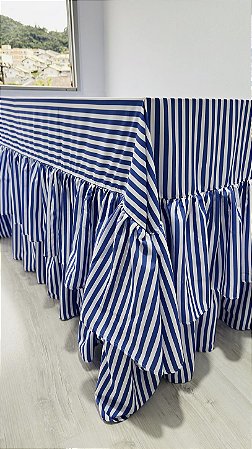Toalha mesa listrada azul e branco 400 x 270 cm