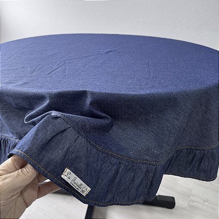 Toalha mesa jeans com babados 136 cm
