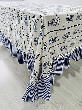 Toalha mesa Azul e branco 450 x 170 cm