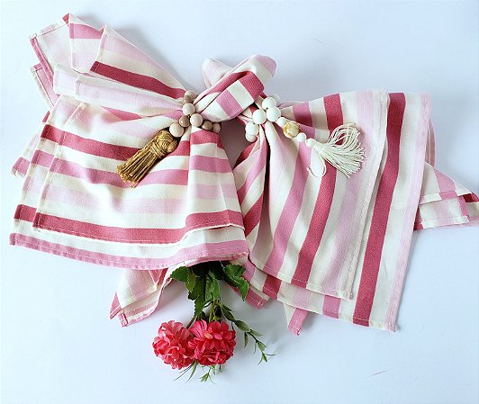 guardanapo linho listrado rosa. Kit guardanapo 8 lugares