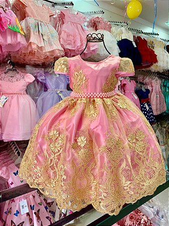 Vestido realeza rosa com dourado 1001