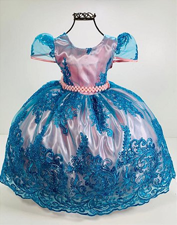 vestido infantil azul e rosa