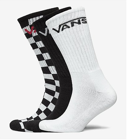 Meia Vans  - CLASSIC skate CREW 3 PACK SOCKS BLACK - WHITE-CHECKERBOARD