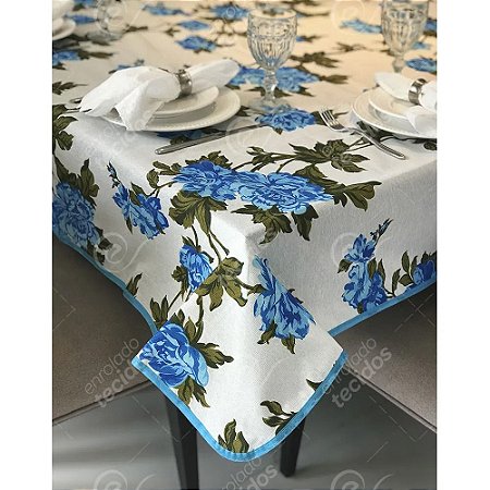 Toalha de Mesa em Gorgurinho Floral Azul