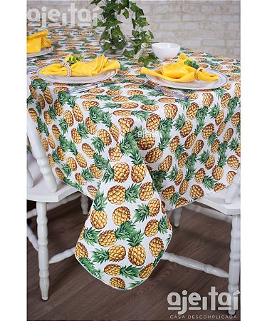 Toalha de Mesa em Jacquard Abacaxi Amarelo