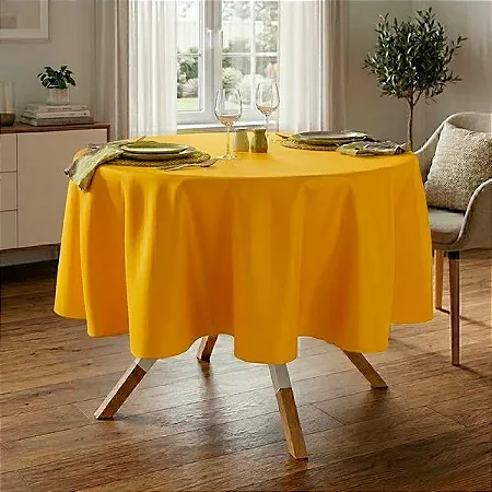 Toalha de Mesa Redonda para Buffet em Oxford Amarelo Ouro