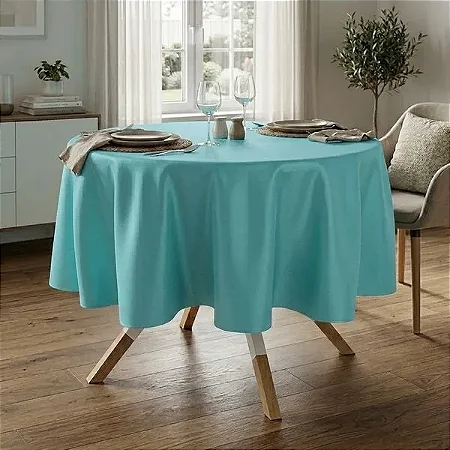 Toalha de Mesa Redonda para Buffet em Oxford Azul Tiffany