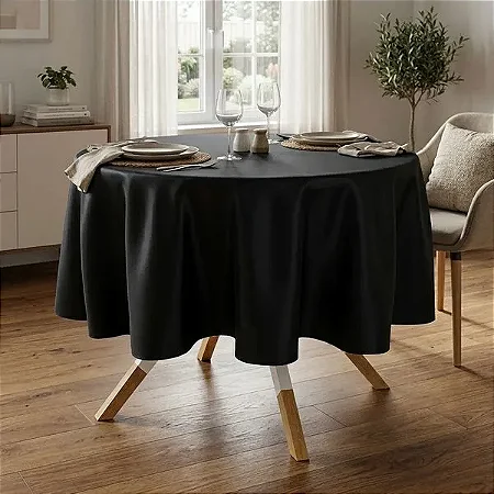 Toalha de Mesa Redonda para Buffet em Oxford Preto