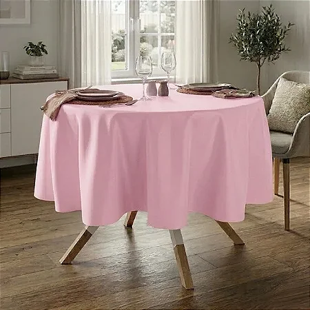 Toalha de Mesa Redonda para Buffet em Oxford Rosa Bebê