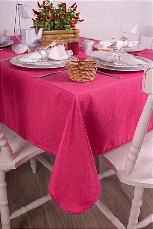 Toalha de Mesa Retangular em Oxford Rosa Pink Chiclete
