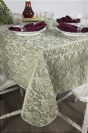 Toalha de Mesa Retangular em Tecido Jacquard Verde Pistache Adamascado Tradicional