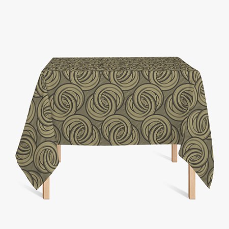 Toalha de Mesa Quadrada em Tecido Jacquard Preto e Dourado Argolas Tradicional