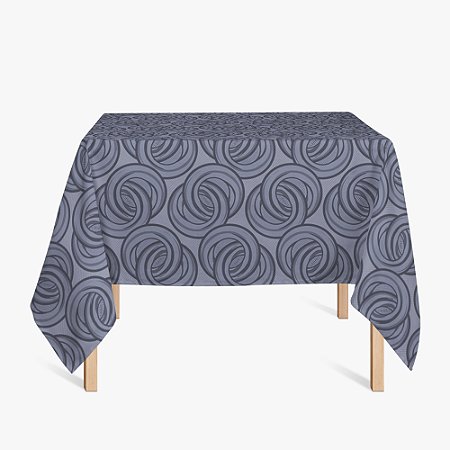 Toalha de Mesa Quadrada em Tecido Jacquard Preto Acinzentado e Prata Argolas Tradicional