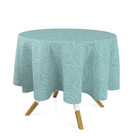 Toalha de Mesa Redonda em Tecido Jacquard Azul Tiffany Argolas Tradicional