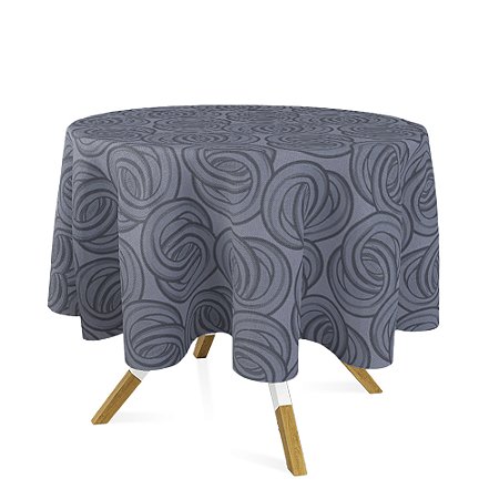 Toalha de Mesa Redonda em Tecido Jacquard Preto Acinzentado e Prata Argolas Tradicional
