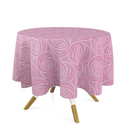 Toalha de Mesa Redonda em Tecido Jacquard Rosa Bebê Argolas Tradicional