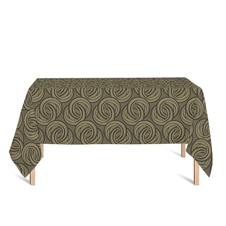 Toalha de Mesa Retangular em Tecido Jacquard Preto e Dourado Argolas Tradicional