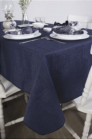 Toalha de Mesa Quadrada em Tecido Jacquard Azul Marinho Falso Liso Tradicional