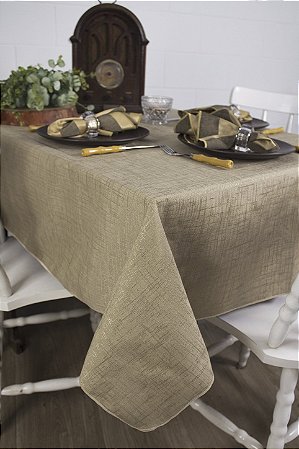 Toalha de Mesa Retangular em Tecido Jacquard Bege Escuro (Fendi) Falso Liso Tradicional