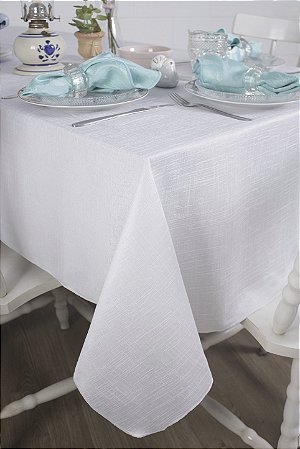 Toalha de Mesa Retangular em Tecido Jacquard Branco Falso Liso Tradicional