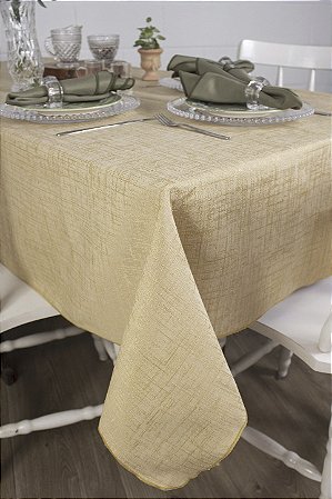 Toalha de Mesa Retangular em Tecido Jacquard Dourado Falso Liso Tradicional