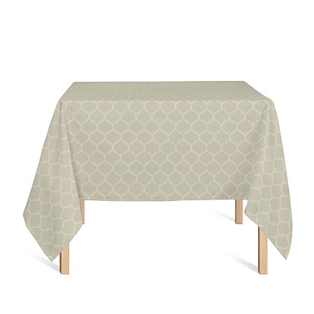 Toalha de Mesa Quadrada em Tecido Jacquard Bege Geométrico Tradicional