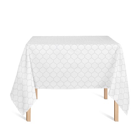 Toalha de Mesa Quadrada em Tecido Jacquard Branco Geométrico Tradicional