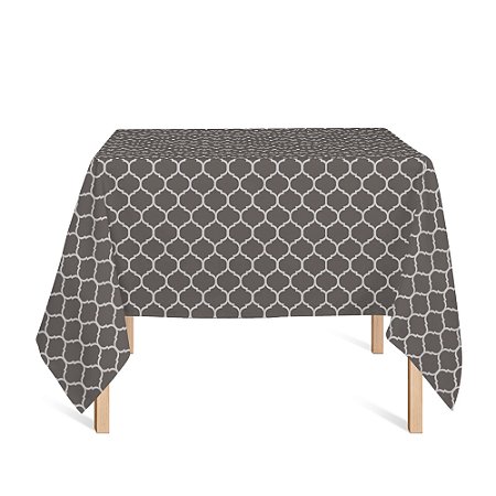 Toalha de Mesa Quadrada em Tecido Jacquard Cinza e Cru Geométrico Tradicional