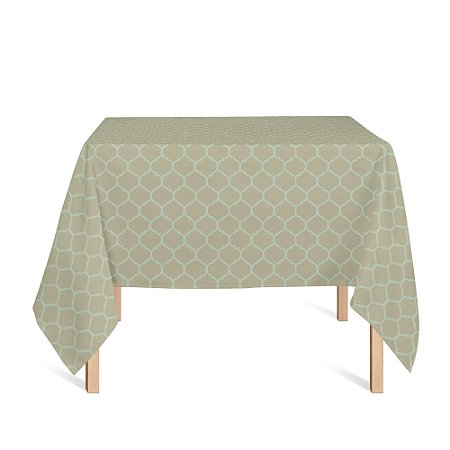 Toalha de Mesa Quadrada em Tecido Jacquard Dourado e Turquesa Geométrico Tradicional