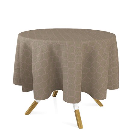 Toalha de Mesa Redonda em Tecido Jacquard Rosa Envelhecido e Dourado Geométrico Tradicional