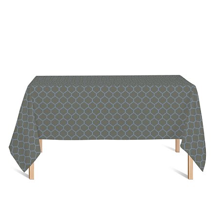 Toalha de Mesa Retangular em Tecido Jacquard Azul e Dourado Geométrico Tradicional