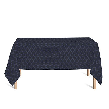 Toalha de Mesa Retangular em Tecido Jacquard Azul Marinho Geométrico Tradicional