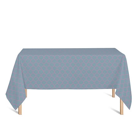 Toalha de Mesa Retangular em Tecido Jacquard Azul Tiffany e Rosa Geométrico Tradicional
