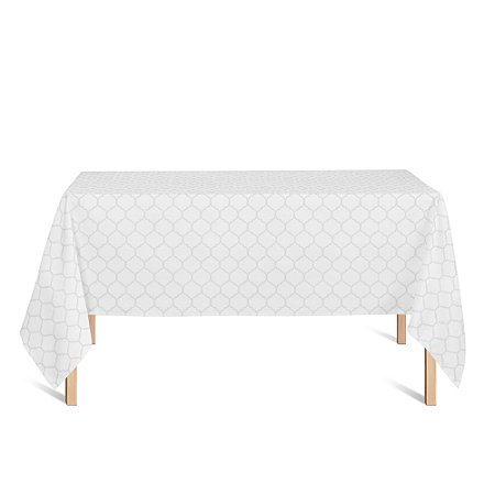 Toalha de Mesa Retangular em Tecido Jacquard Branco Geométrico Tradicional