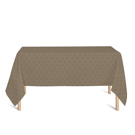 Toalha de Mesa Retangular em Tecido Jacquard Rosa Envelhecido e Dourado Geométrico Tradicional
