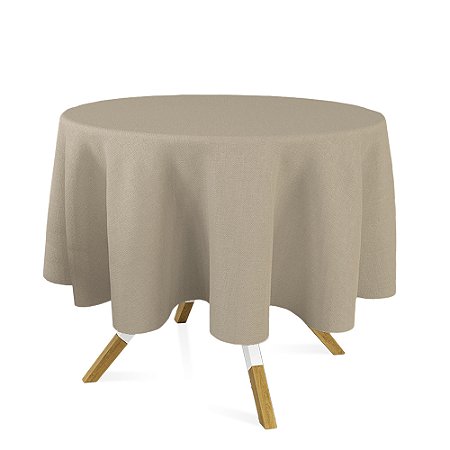 Toalha de Mesa Redonda em Tecido Jacquard Bege e Marfim Liso Tradicional