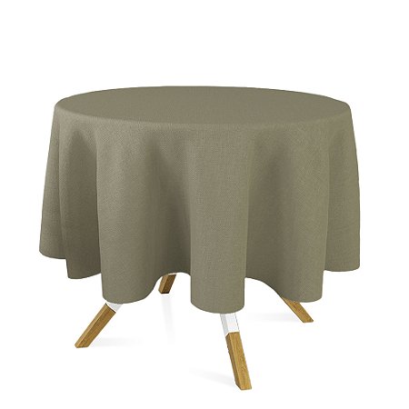 Toalha de Mesa Redonda em Tecido Jacquard Bege e Marrom Acinzentado Liso Tradicional