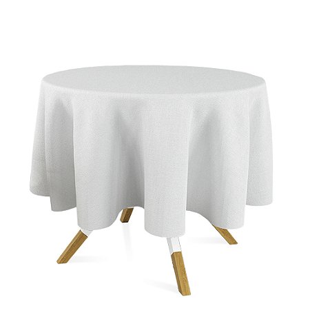 Toalha de Mesa Redonda em Tecido Jacquard Branco Liso Tradicional