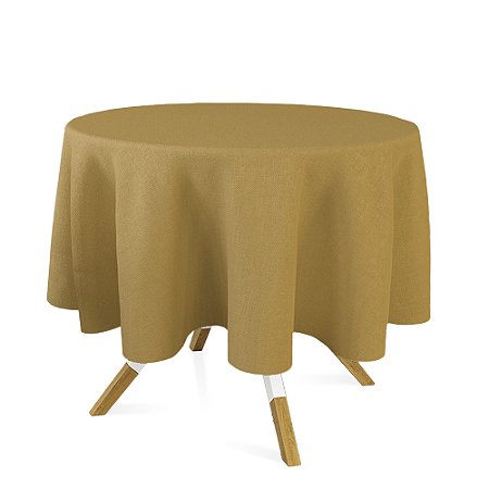 Toalha de Mesa Redonda em Tecido Jacquard Dourado e Preto Liso Tradicional