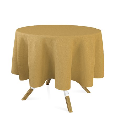 Toalha de Mesa Redonda em Tecido Jacquard Dourado Liso Tradicional