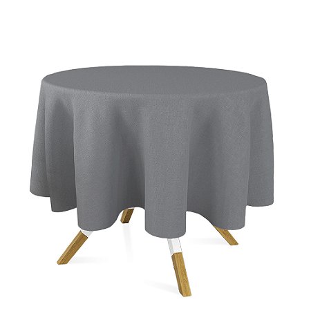 Toalha de Mesa Redonda em Tecido Jacquard Prata e Preto Liso Tradicional