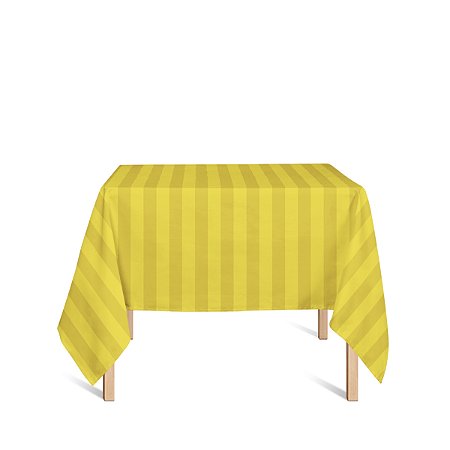 Toalha de Mesa Quadrada em Tecido Jacquard Amarelo Ouro Listrado Tradicional