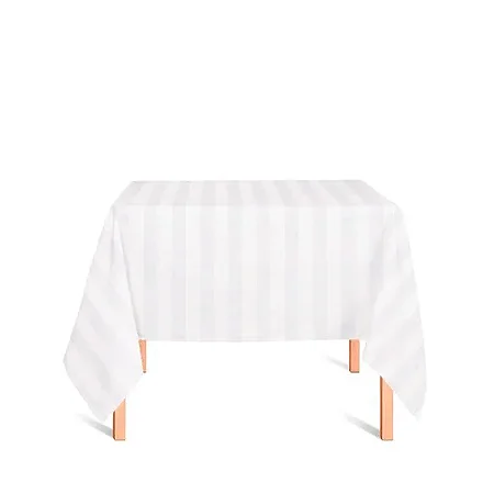Toalha de Mesa Quadrada em Tecido Jacquard Branco Listrado Tradicional