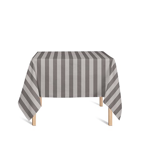 Toalha de Mesa Quadrada em Tecido Jacquard Cinza e Crú Listrado Tradicional