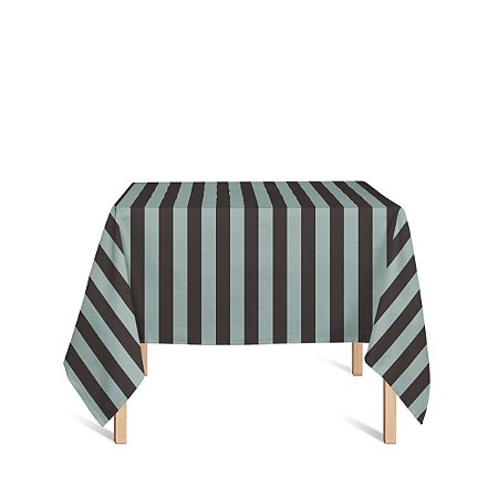 Toalha de Mesa Quadrada em Tecido Jacquard Marrom e Turquesa Listrado Tradicional